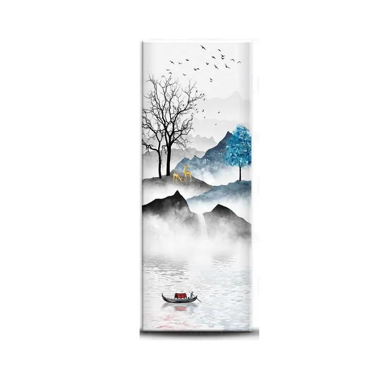 Chinese Style Refrigerator Door Sticker Self Adhesive Waterproof 3D Wallpaper Fridge Door Wrap Mural Cover Home Kitchen Decor