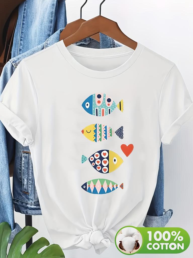 Lightweight And Breathable Womes Made From 100 Featuring An Adorable Fish Design This Casual Unisex All TShirt