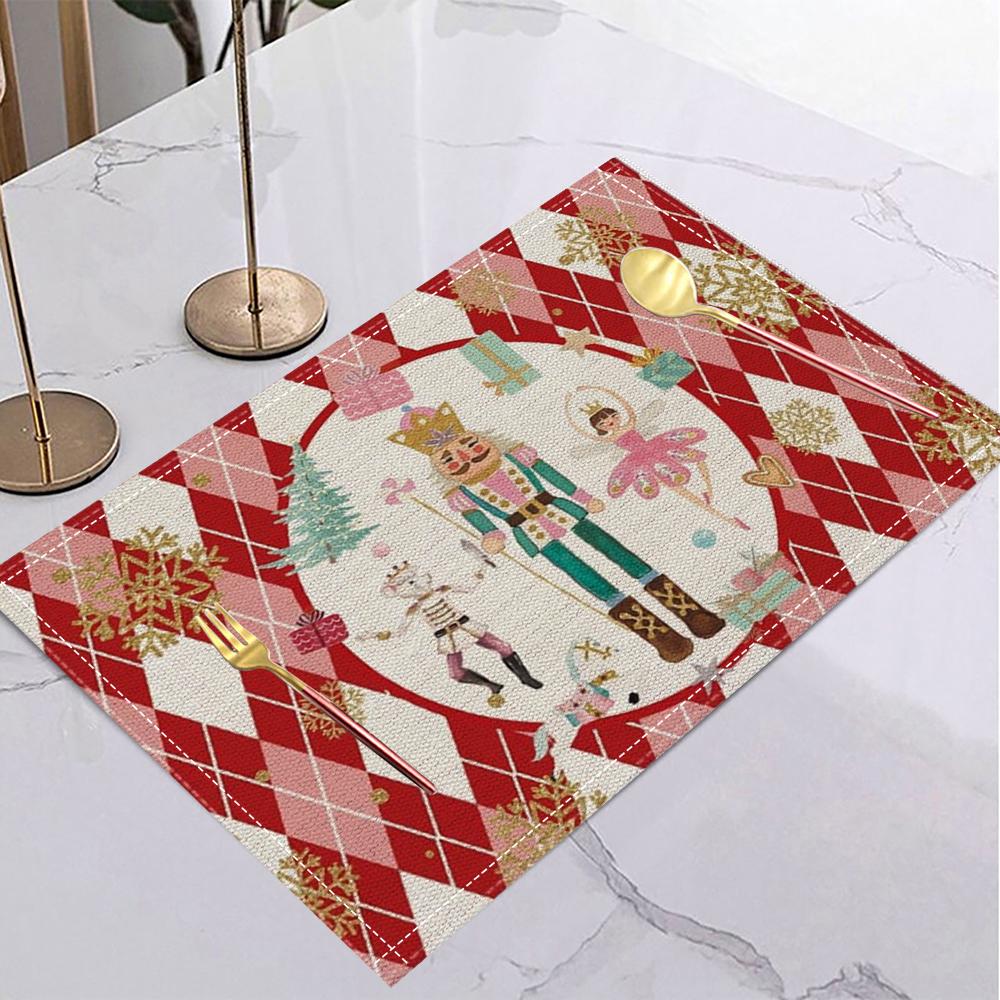 Christmas Nutcracker Ballet Girl Table Mat Pink Gold Fairy Tale Placemat for Holiday Table Christmas Dinner Winter Party Decor