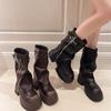 Autumn Winter Women Biker Boots Belt Buckle Ladies Elegant Platform Flats Short Booties Casual Women's Knight Booties