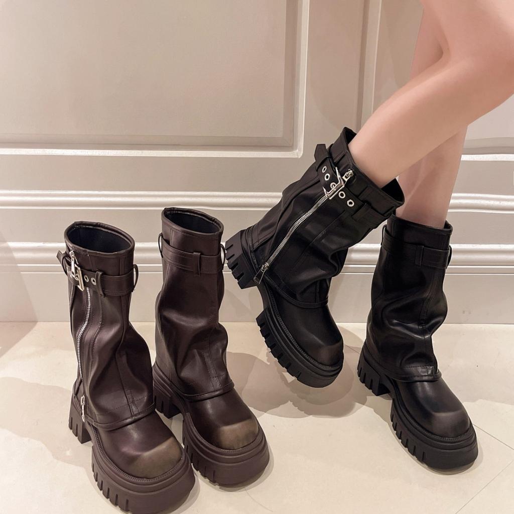 Autumn Winter Women Biker Boots Belt Buckle Ladies Elegant Platform Flats Short Booties Casual Women's Knight Booties