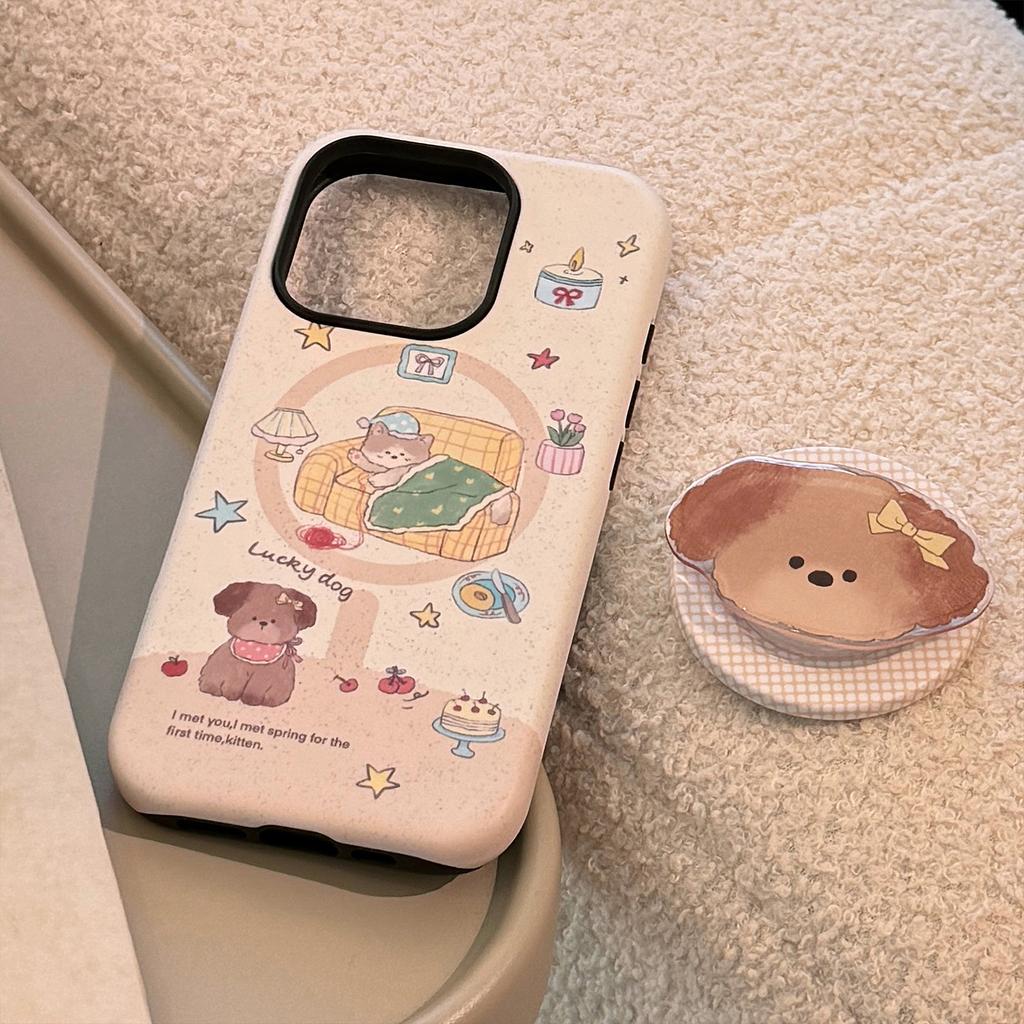Cute Cute Puppy Magnetic Stent IPhone Case IPhone 16 Suitable for 13 Philin 15 Promax Hard 14 Korean