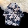 Unisex Vintage Hemdkragen Blumenhemd - Lockere Passform, Hongkong-Stil, Kurze Ärmel, Perfekt für Strand und Paare