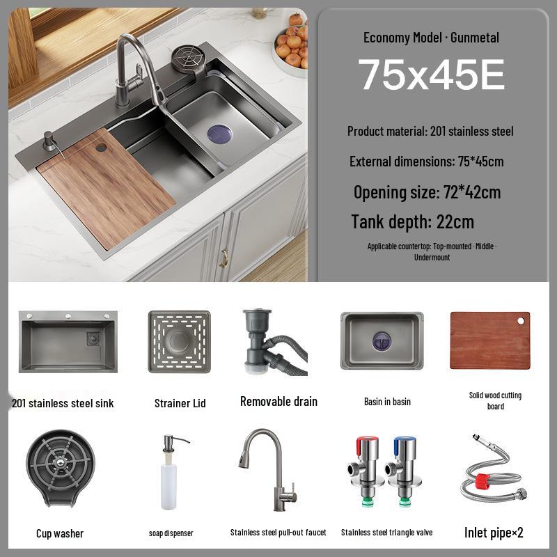 Black Nano 304 Stainless Steel Kitchen Sink: Large Single Bowl Vegetable Washing Basin