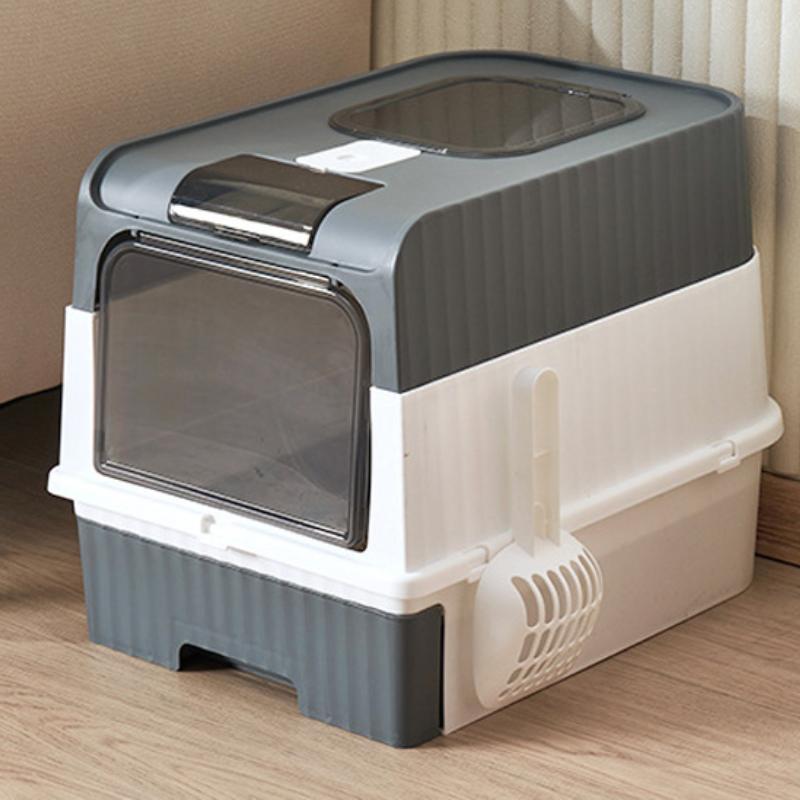 Cat Litter Box with UV Sterilization Lights Large Capacity Fully Enclosed Cat Toliet Litter Pan Anti-Splashing Kitten Bedpan