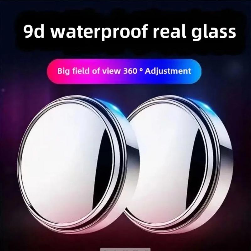 2Pcs Car Round Frame Convex Wide-angle Clear Rearview Auxiliary Mirror 360 Degree Blind Spot Mirror Adjustable Driving