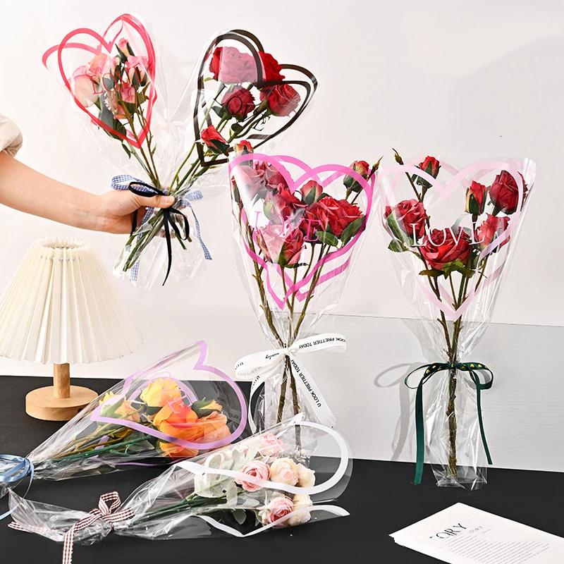 Transparent Rose Packaging Bags Flower Bouquet Plastic Bag Bouquet Wrapping Paper One Straight Bag Flower Packagin