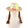 Puppy Straw Hat Dogs Sunbonnet with Braids Supplies Headwear Devil Hat Summer Hat with Strap Belt Photo Props