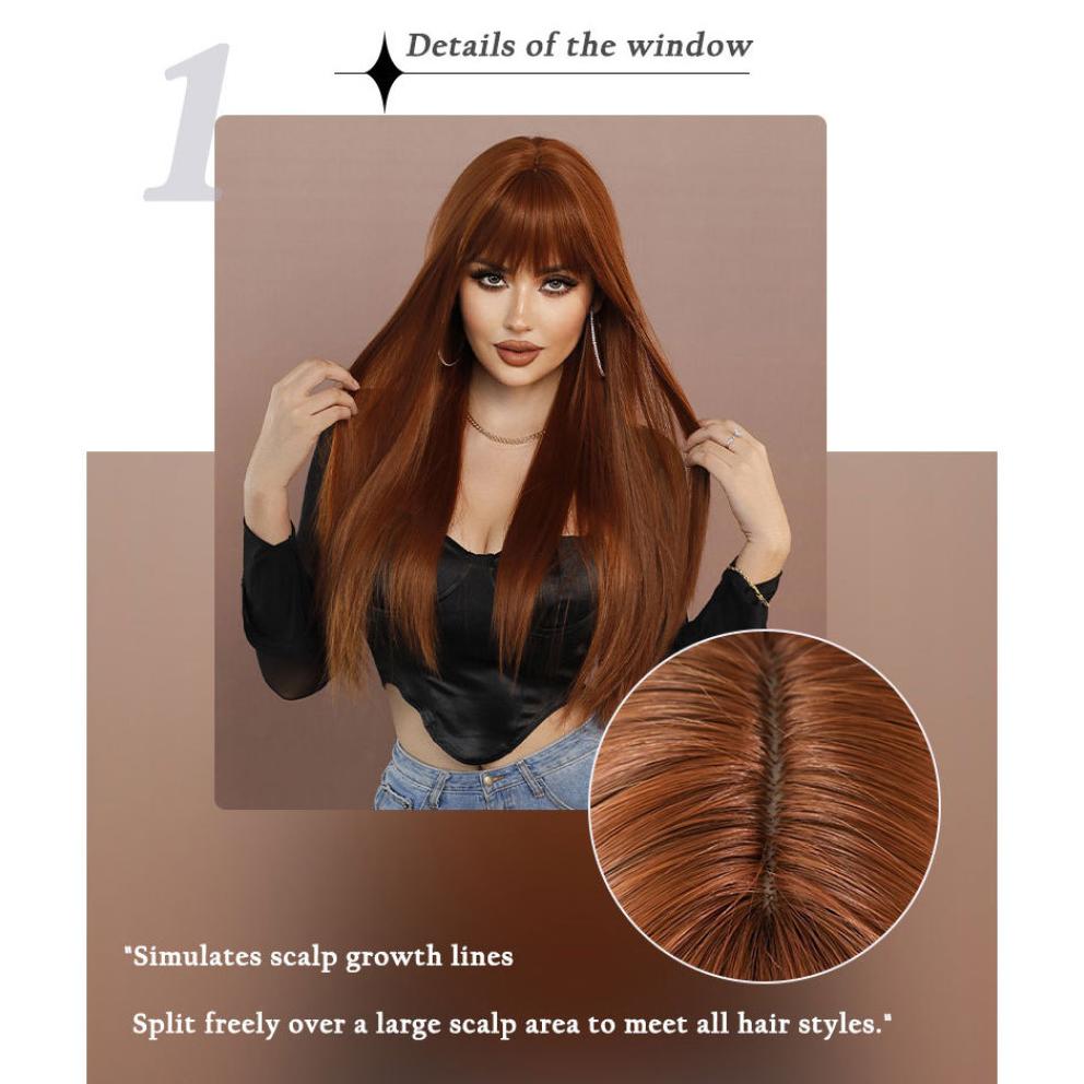 Women's Simulation Wig 70cm Hair Caramel Wig Long Straight Wig Full Headgear Rose Hair Net Headdress Beauty Decoration Wig