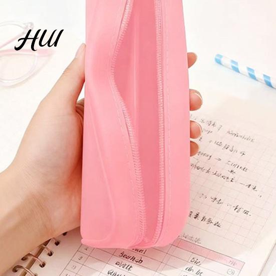 Large Capacity Pencil Case Silicone Soft Touch Bag with Zipper Portable Student Stationery Rectangular Storage Pen Pouch for School Teens Primary