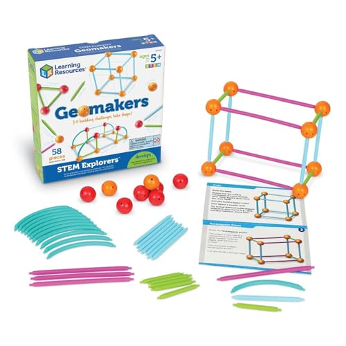 Learning Resources Math Learning Materials: Insert and Connect to Create 3D & 2D Shapes, 58 Pieces, LER9293, Authentic