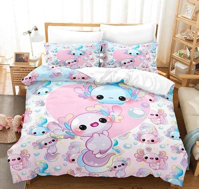 Kawaii Tier Axolotl Druck Bettwäsche Set Einzelbett Twin Full Queen King Size Bett Set Aldult Kind Schlafzimmer Bettbezug Set 3D Anime