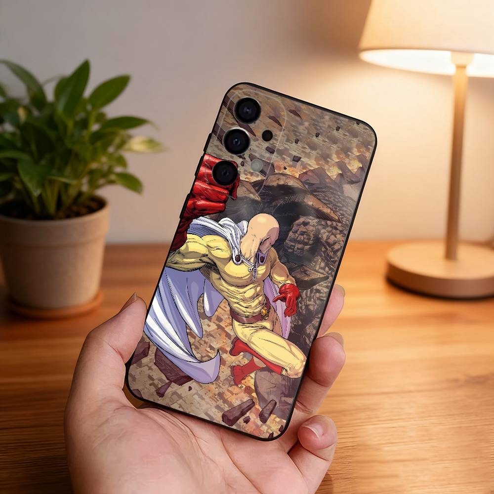 Capa de Celular Anime One P-Punch Man Saitama Para Samsung S25,S24,S21,S22,S23,S30,Ultra,S20,Plus,Fe,Lite,5G Capa Preta