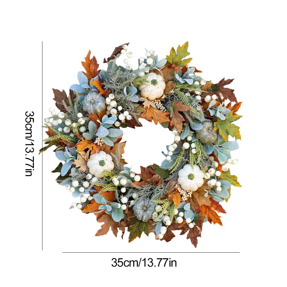 35/40cm Decorative Autumn Wreath Festival Theme Window Hanging Garland Simulation Plant Pumpkin Wreath for Home Porch Wall Decor