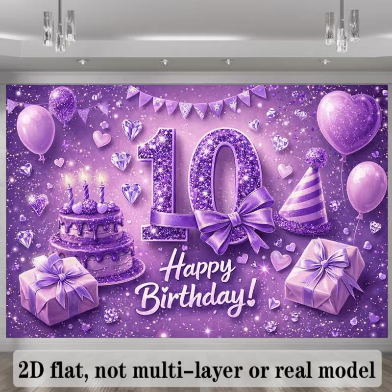 2D Lila Diamant & Kuchen 10. Geburtstag Fotografie Hintergrund