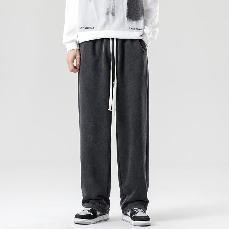 

Мужские весенне-осенние повседневные прямые брюки с вертикальными вертикальными однотонными широкими брюками, зимние толстые длинные брюки из хлопка и флиса 3XL