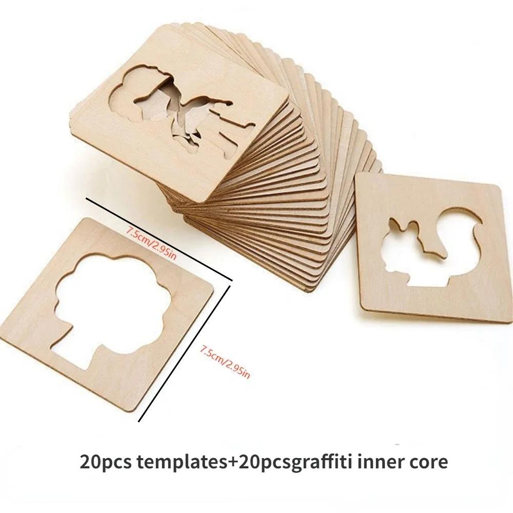 42/48/40pcs Wooden DIY Drawing Template Templates With Markes, Children's Drawing Template Drawing Tool Set