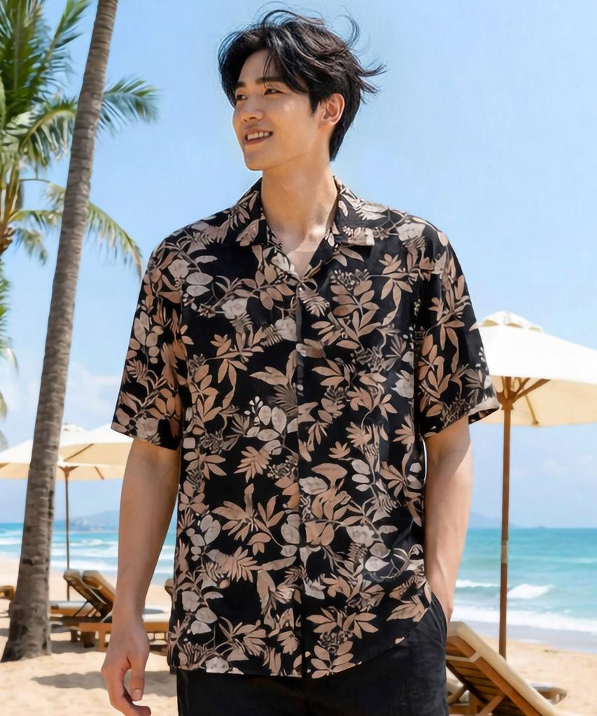 Helingbon Men'S Hawaiian Shirt Loose Fit Short Sleeve Beachwear /Nj107M