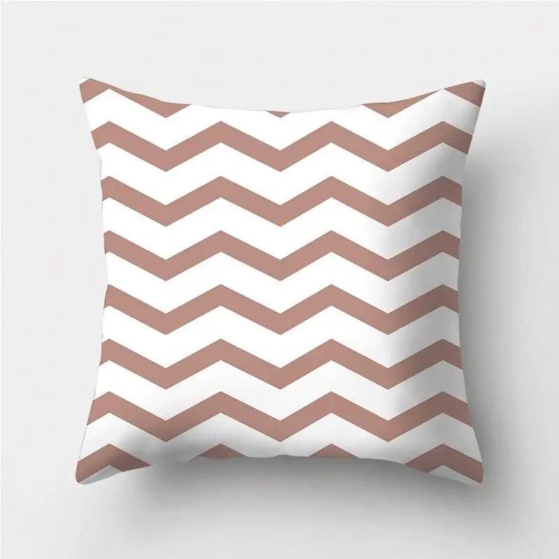 Brown Geometric Stripe Printed Pattern Polyester Cushion Cover for Home Living Room Sofa Decoration Throw Pillow Pillowcase