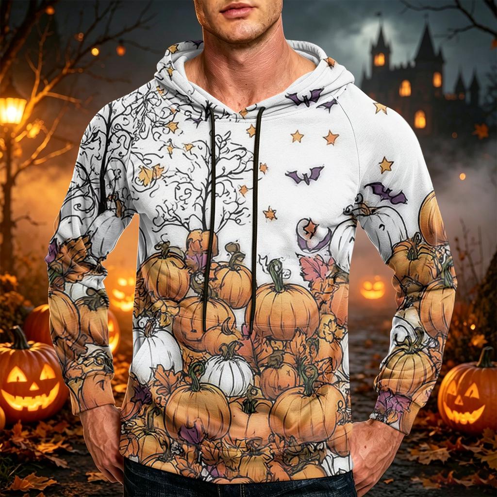 Men's Casual Loose Fit Hoodie with Pocket Drawstring Printed Design for Everyday Wear