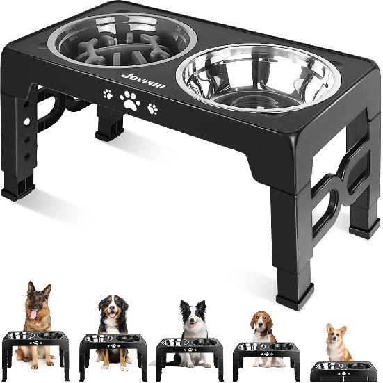 Elevated Dog Bowls, Dog Feeder with 2 Stainless Steel Dishes &1 Slow Feeder Bowl, 5 Heights Adjustable Raised Stand for Medium Large, Food Dishes
