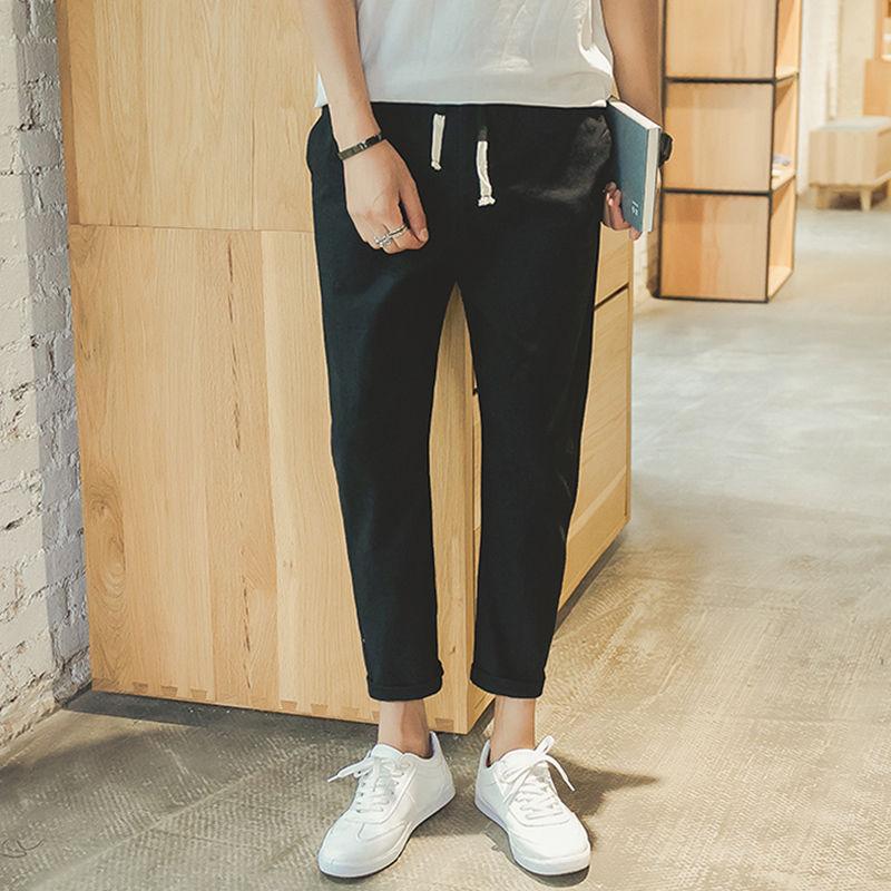 Linen Nine-point Pants for Male Students Korean Version of Cotton and Linen Summer Thin Casual Fashion Breathable Pants