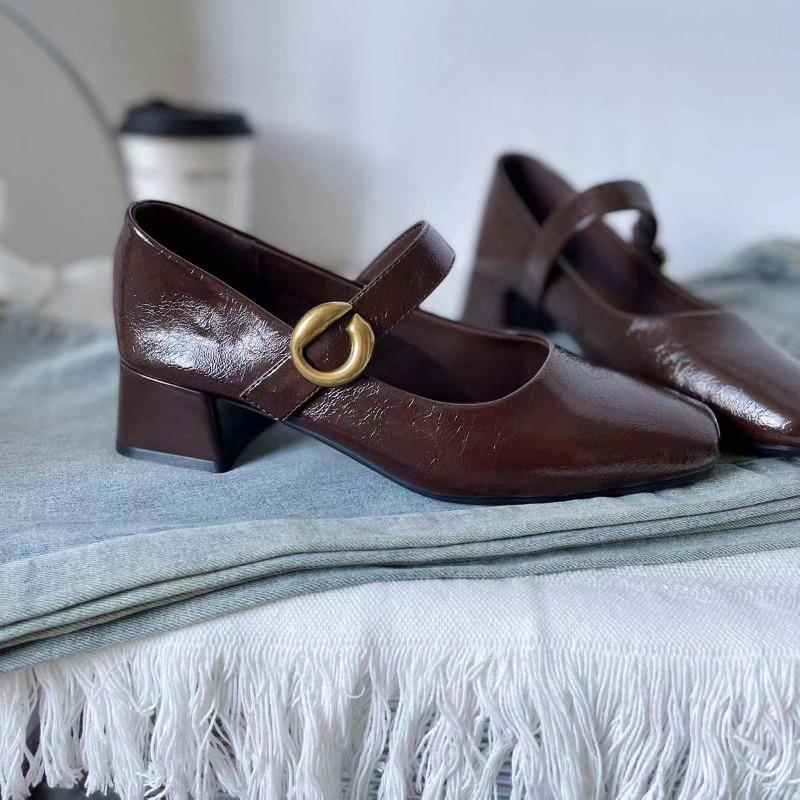 2025 New Buckle Strap Women’s Low Heel Pumps Fashion Square Toe Elegant Dress Comfortable Classic Shallow Office Shoes