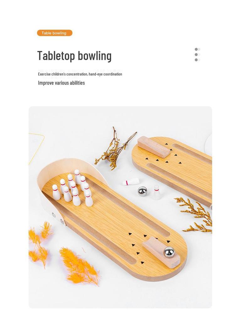 Wooden Mini Bowling Set for Toddlers: Parent-Child Interactive Educational Rolling Ball Game