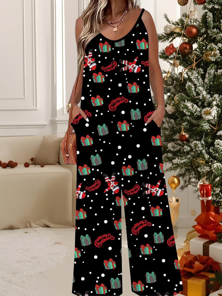 Women's Fashion Jumpsuit, Plus Size Clothing Daily Casual Fashion Wear, Graphic Christmas Printing Design, Party Parties, Christmas Clothing