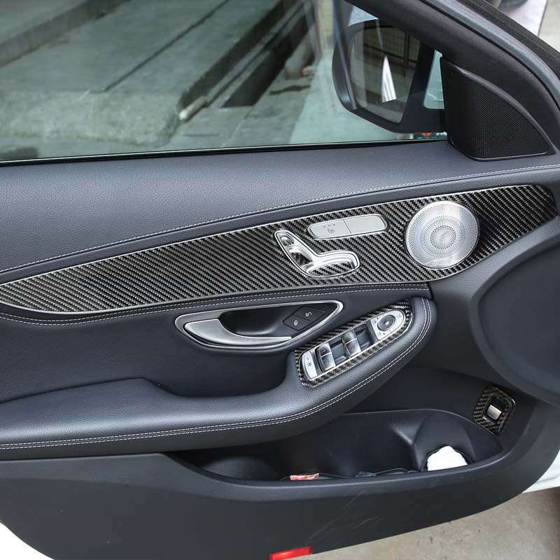 For Mercedes-Benz C-Class GLC W205 C180 2014-2020 Car Interior Doors Decoration Panel Cover Trim Soft Carbon Fiber Accessories