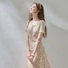 Sancai V-Neck Tassel Tie Short Sleeve Knit Top