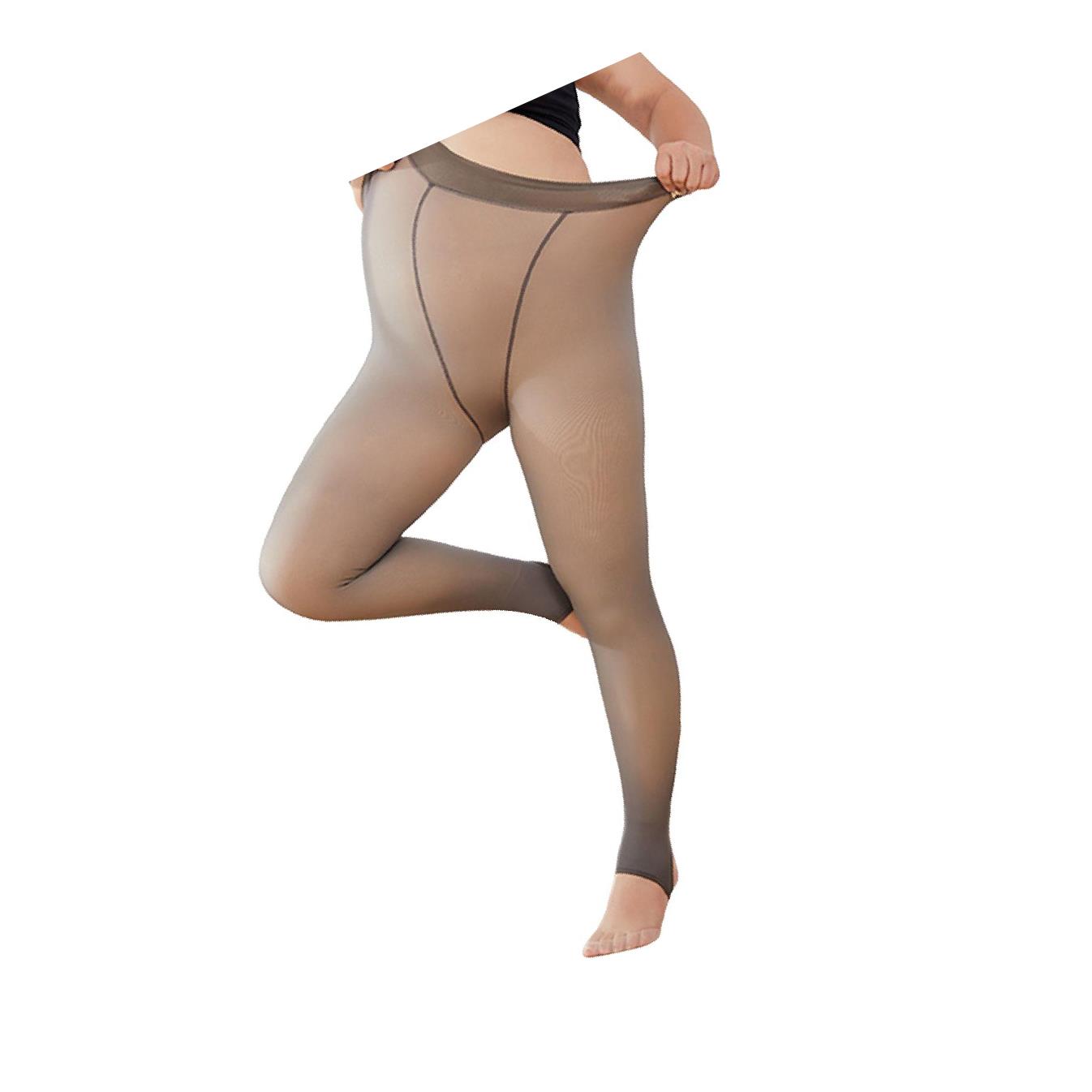 Fashionable Womens Fleece Lined Tights Fake Translucent Pantyhose Pants Leggings Warm 100g toeless
