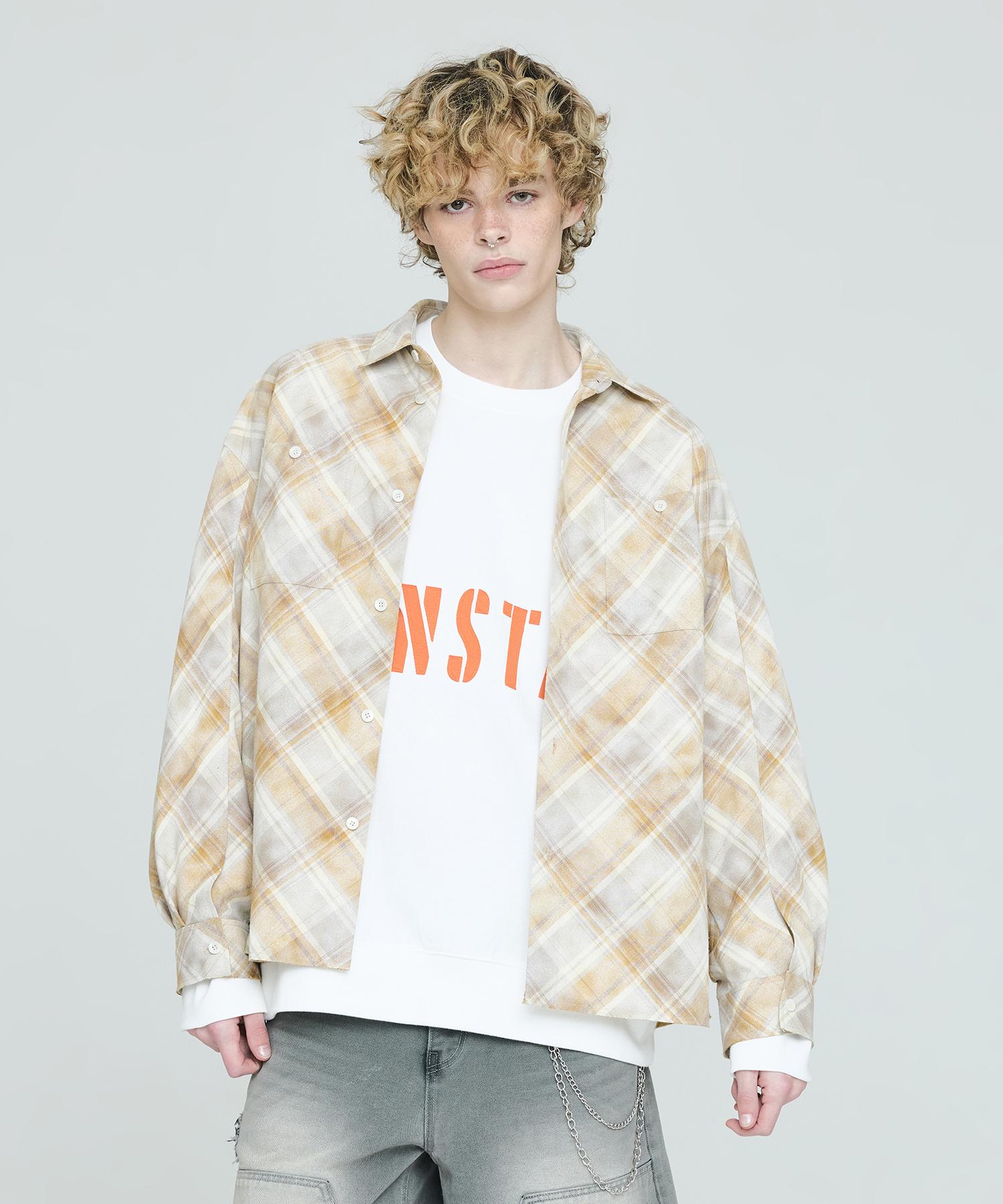 Instant Punk Logo Check Shirt - Beige Beige/L