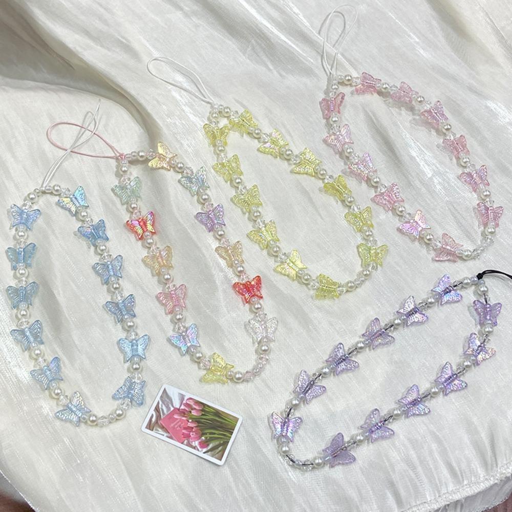 Y2K Candy Colors Cellphone Keychain Butterfly Beaded Butterfly Mobile Phone Chain  Pendant
