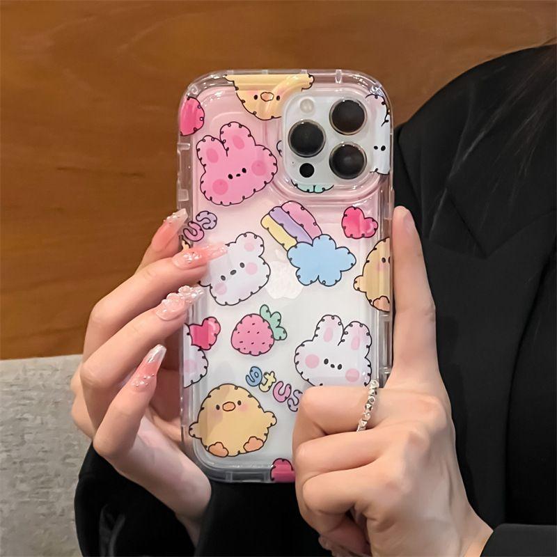 ins pink cute strawberry rabbit iphone17promax mobile phone case 13pro simple apple 16 couple 15