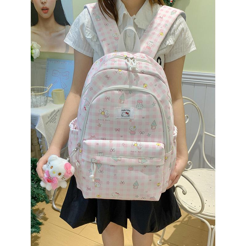 Schoolbag New Japanese Retro Plaid Schoolbag Junior High School Girl Cute Girl Student Backpack Large Capacity Lightweight Backpack