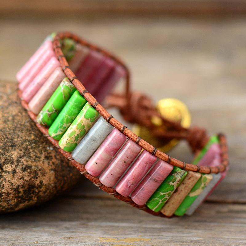 New Natural Stone Turquoise Leather Hand-woven Bracelet European and American Winding Men's and Women's Bracelets