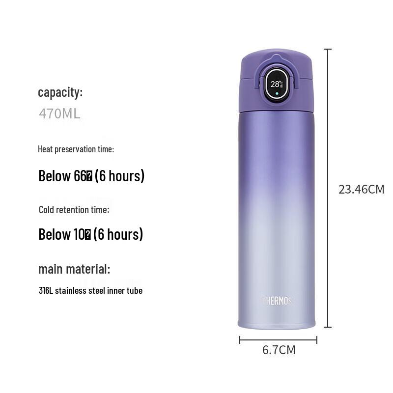 THERMOS Smart Insulated Water Bottle with Temperature Display, 470ml