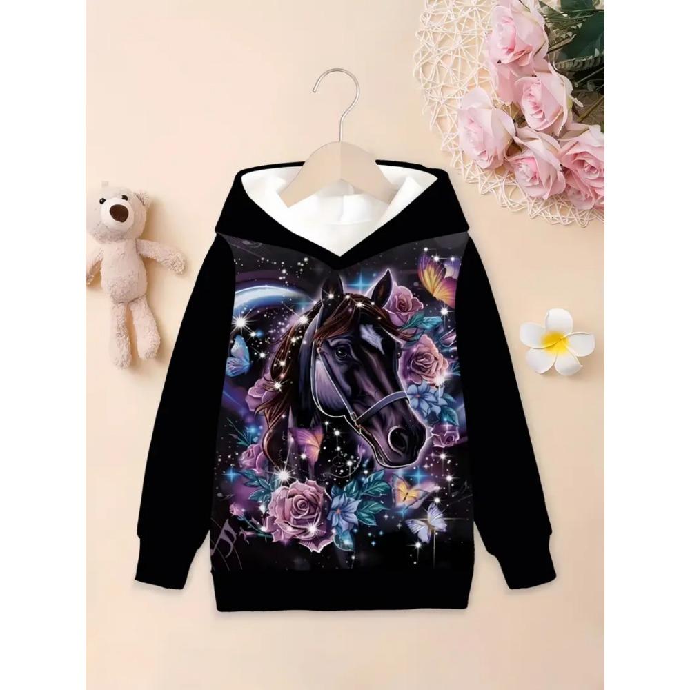 Cool Horse Girl Clothes Animals 3D Print Spring  Autumn Long Sleeve Hoodies Loose Lightweight Sweatshirt Comfortable Children's Clothing