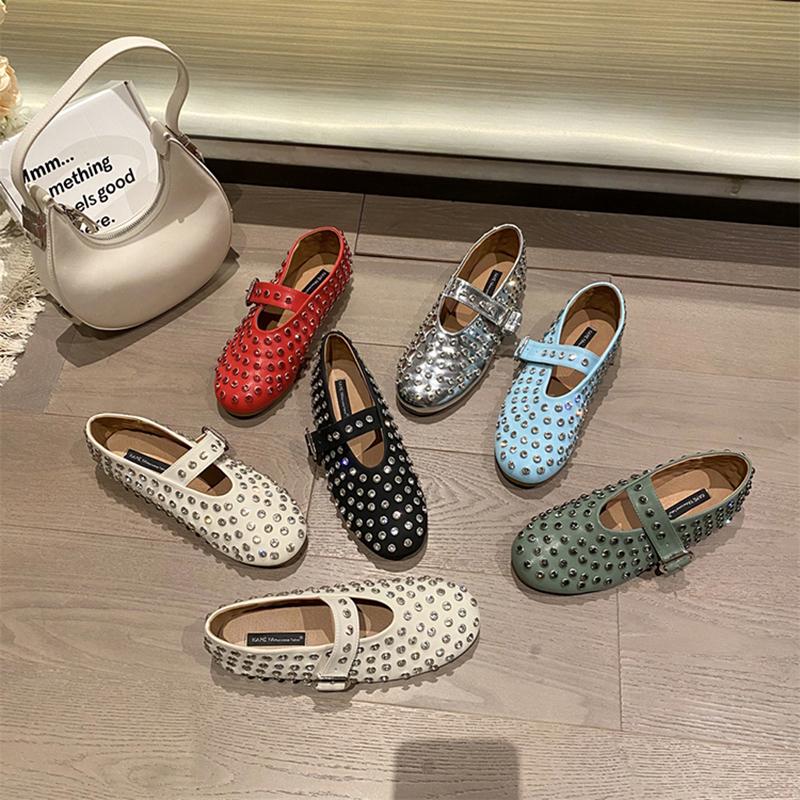 Fashion Rhinestone Retro Flat Mary Jane Shoes Female Moccasins 2025 Spring Soft Bottom Granny Shoes Tide