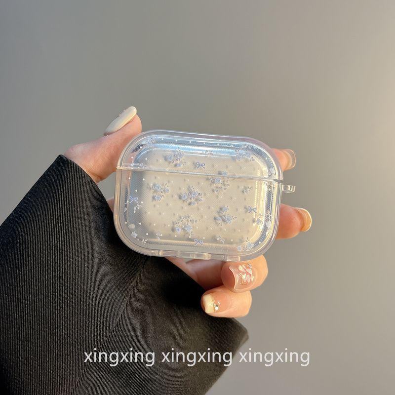 

Ins Spring/Summer Blue Bow Floral Applicable Airpodspro2 Protective Case Apple 3 Generation 4 Generation Bluetooth Headset Case airpods pro/pro2 Blue Bows Flower [Single Shell]]