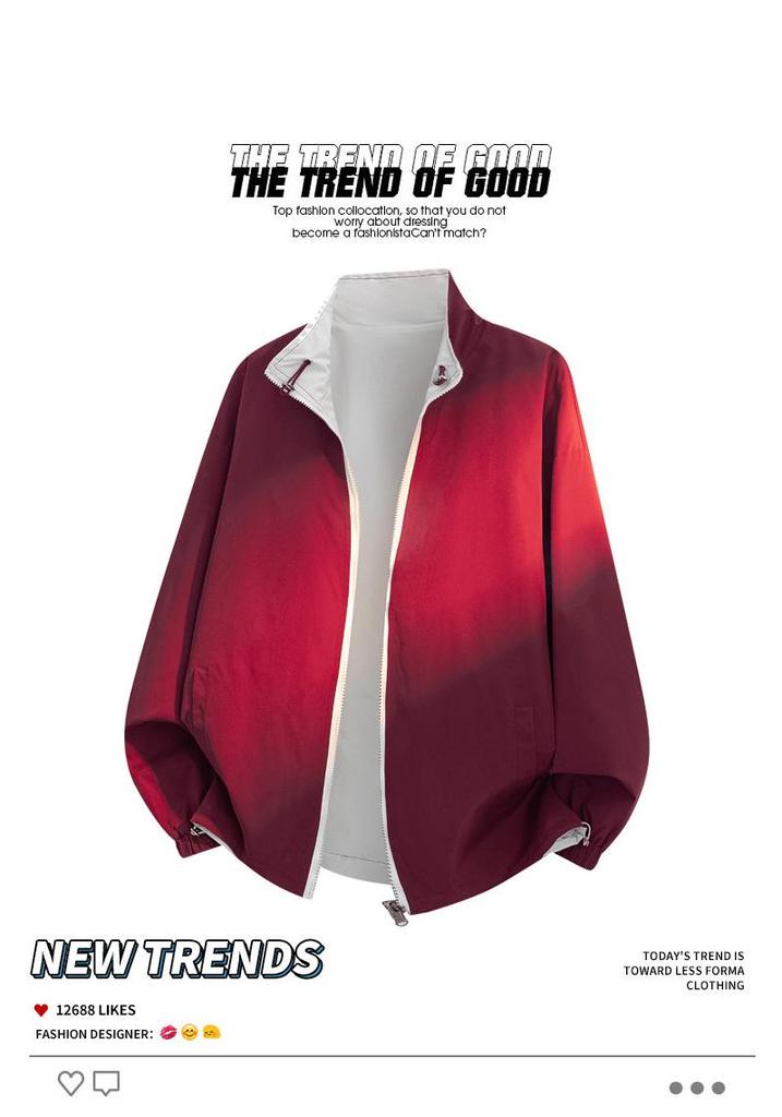 Reversible Stand Collar Unisex Jacket, 2025 Spring/Autumn, American Plus Size, Loose Fit, Casual Windproof Design.