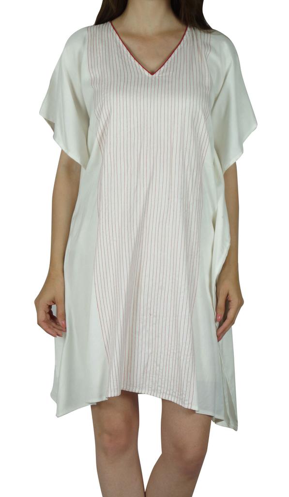 Bimba Women Short White Rayon Kaftan Slight Sheer Coverup Caftan Sleep Shirt