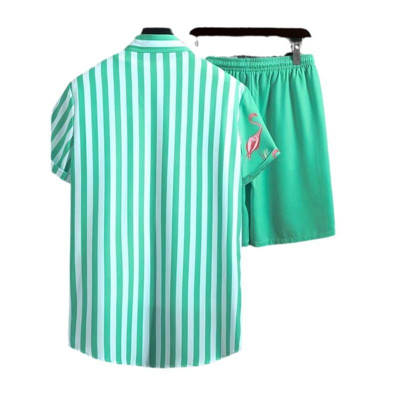 Set Camicia a Maniche Corte e Pantaloncini da Spiaggia da Uomo Stampa Elegante Camicia Casual da Uomo Pantaloncini da Uomo per Feste Estive