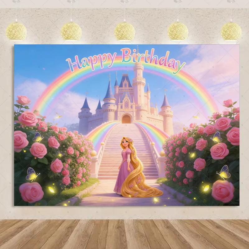 

BEPAN Magical Rapunzel theme background customizable princessgirl birthday party decorationsupplies baby shower background room poster Vinyl--W120xH80cm