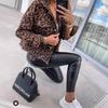 Leopard Print Long Sleeve Denim Short Jacket 2024