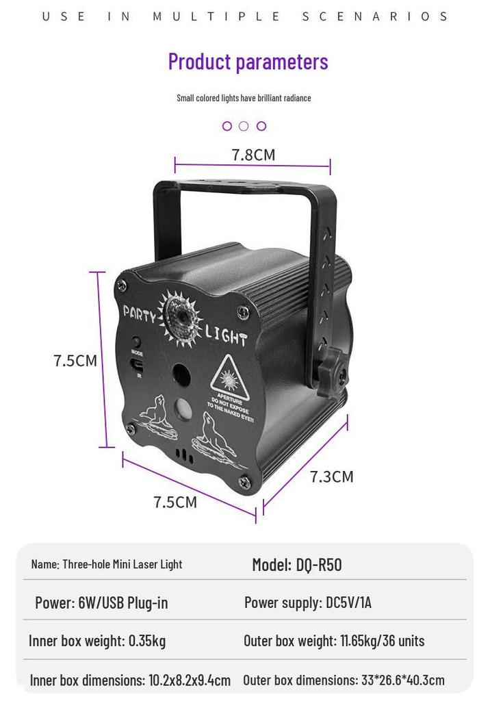 R50 Rechargeable Mini Laser Stage Light - Colorful Strobe for Parties and KTV Atmosphere