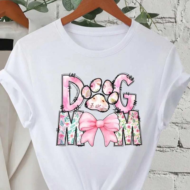 Trend Dog Mama Bedruckte Damen T-Shirts Mode Cartoon Grafikdruck T-Shirts Kleidung Damen Shirt Kurzarm Lässige Tees
