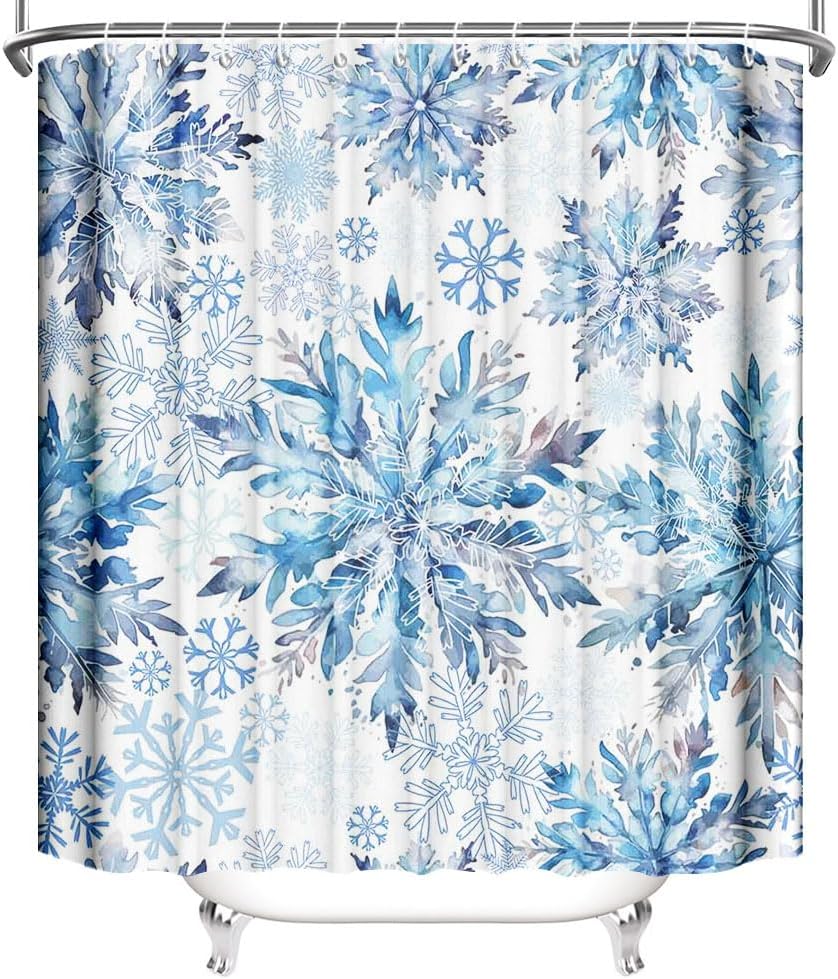 Christmas Snowflake Shower Curtain Winter Shower Curtain For Bathroom Blue Ice Crystal Snowflake Bathroom Decor Winter Holiday