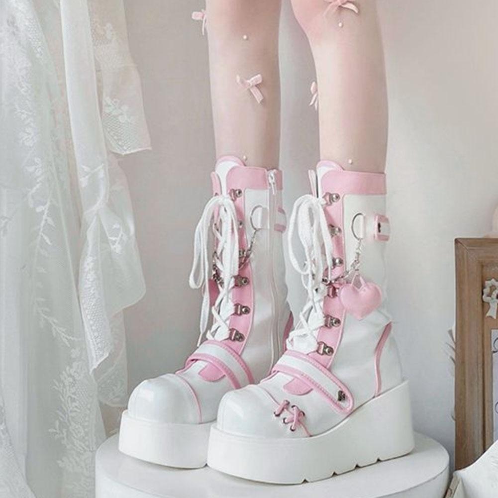 Fashion Brand New Ladies Goth Platform Ankle Boots Fashion Buckle Zip Rivet Punk Wedges High Heels Womens Boots Party Street Woman Shoes